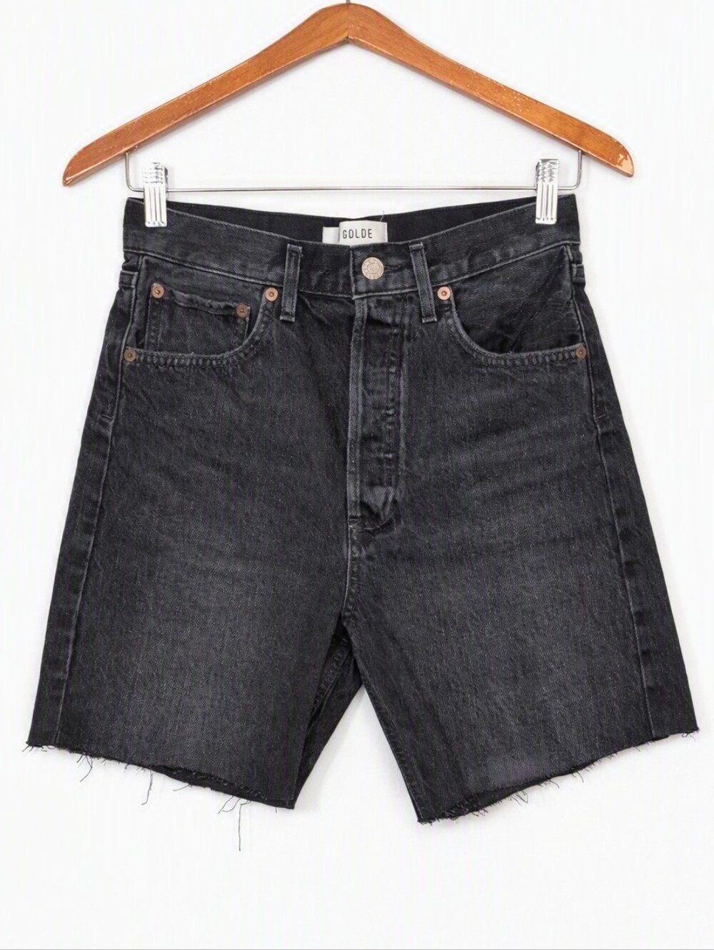 AGOLDE Revolver 90s Mid Rise Black Denim Cut Off Shorts Womens Size 24 Grunge